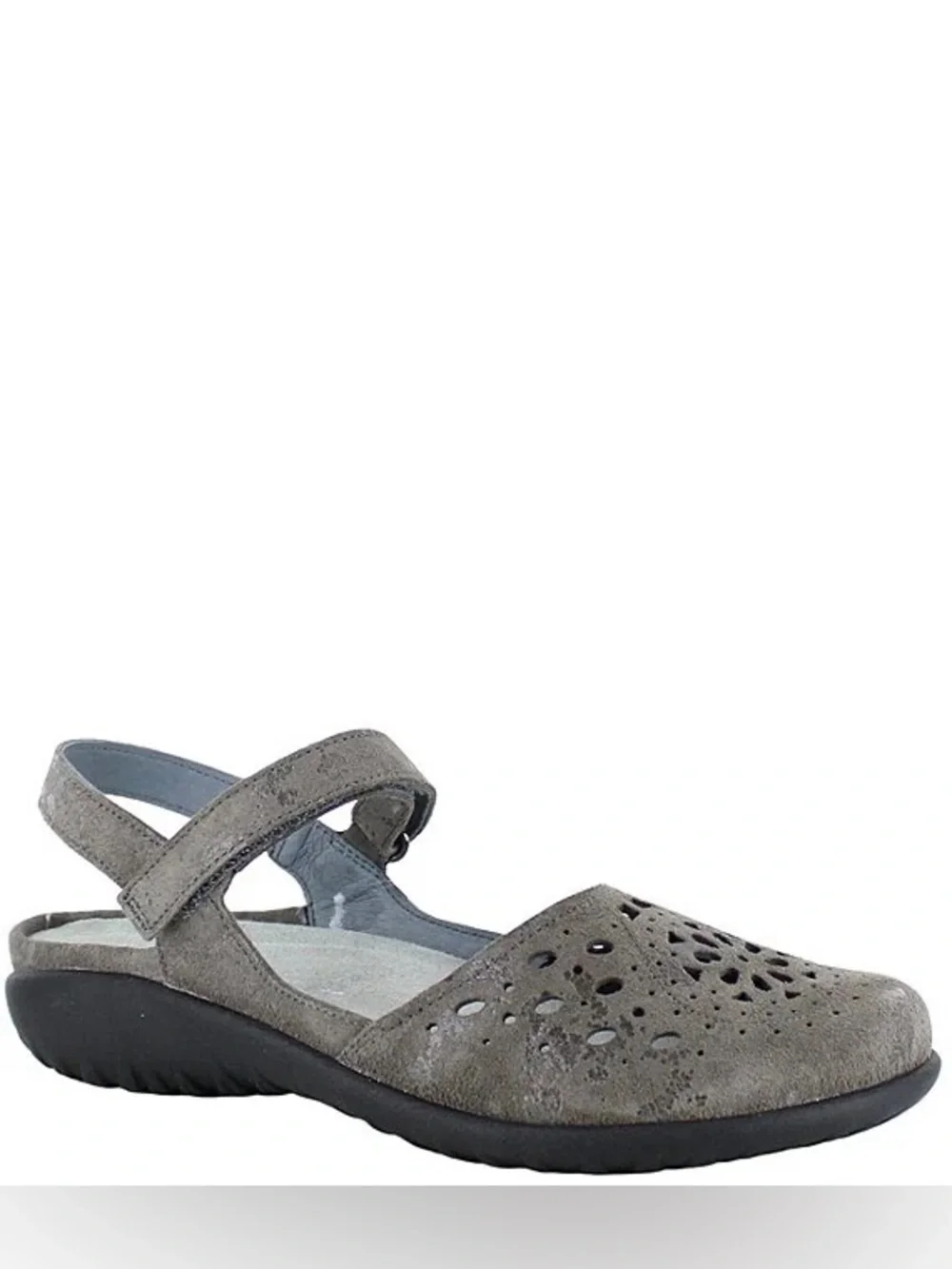 Naot Arataki Perforated Leather Slingback Mary Jane Flats Shoes Metallic Gray 7